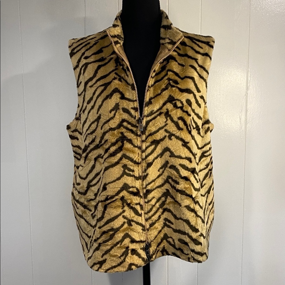 Tiger Fur Vest Mobwife Vintage Glam Y2K Statement Josephine Chaus Faux Medium